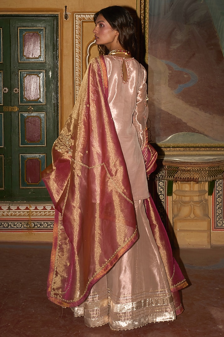 Rose Gold Pure Zari Tissue Wedding Sharara Set by Aditi Gupta at Pernia's Pop Up Shop