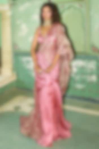 Blush Pink Crushed Silk & Tissue Pre-Stitched Wedding Saree Set by Aditi Gupta at Pernia's Pop Up Shop