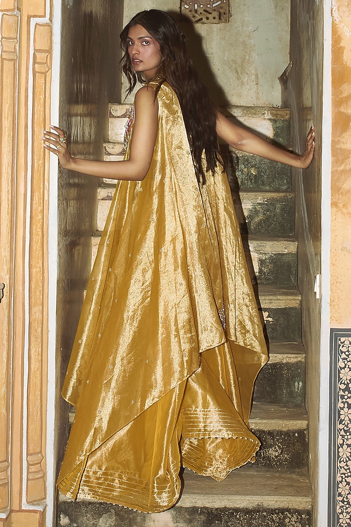 Mustard Yellow Pure Zari Tissue Gota-Patti Wedding Sharara Set by Aditi Gupta at Pernia's Pop Up Shop