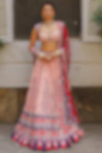 Soft Pink Silk Paisley Printed Bridal Lehenga Set by Aditi Gupta at Pernia's Pop Up Shop
