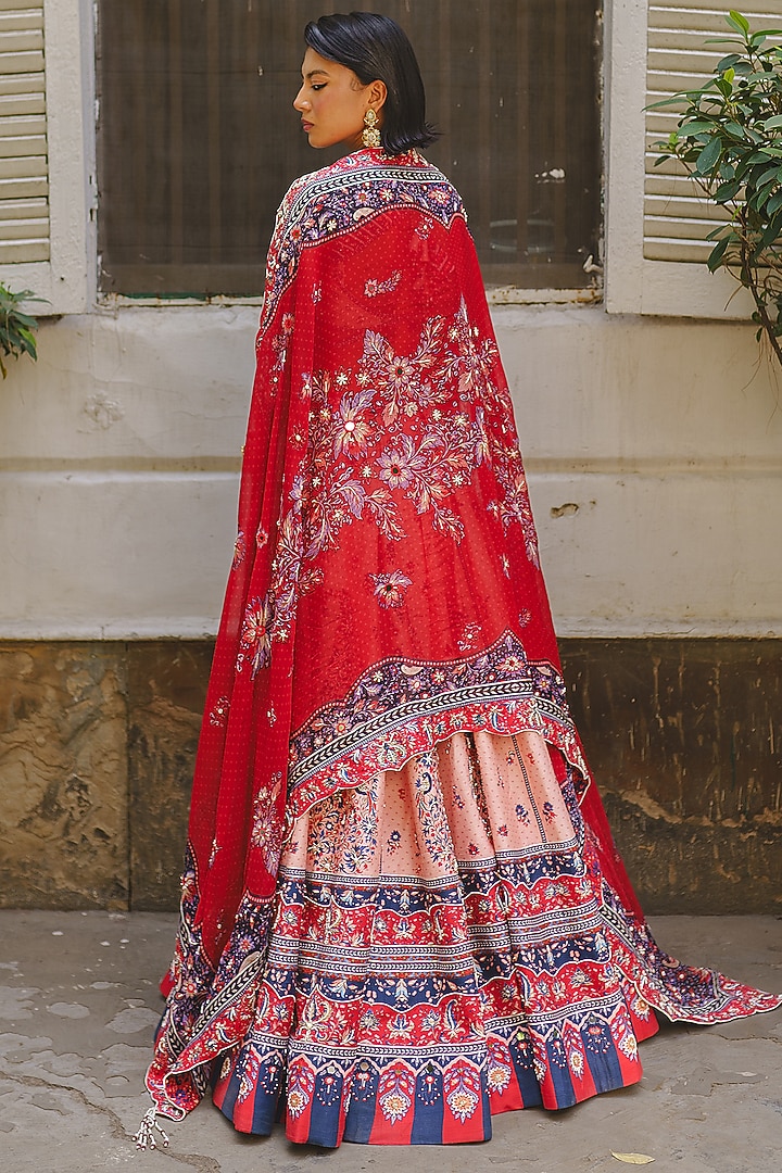 Soft Pink Silk Paisley Printed Bridal Lehenga Set by Aditi Gupta at Pernia's Pop Up Shop