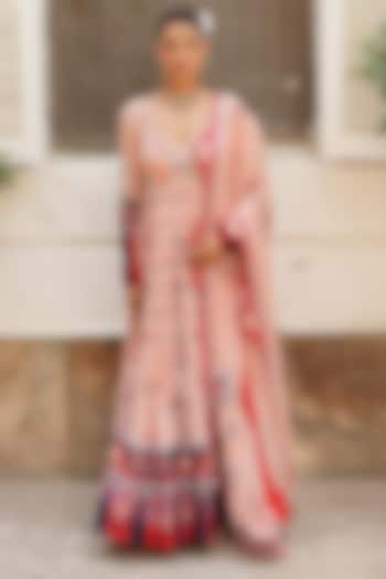 Soft Pink Georgette Printed & Embroidered Wedding Anarkali Set by Aditi Gupta at Pernia's Pop Up Shop