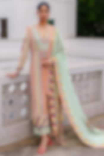 Pista Green Georgette Bandhani Printed Straight Kurta Set by Aditi Gupta at Pernia's Pop Up Shop