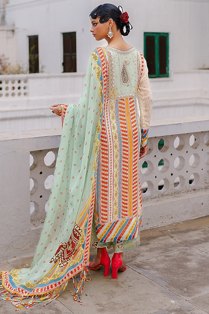 Pista Green Georgette Bandhani Printed Straight Kurta Set by Aditi Gupta at Pernia's Pop Up Shop
