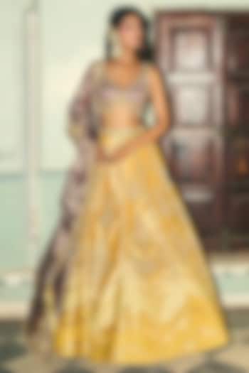 Mustard Yellow Pure Zari Tissue Kalidar Bridal Lehenga Set by Aditi Gupta at Pernia's Pop Up Shop