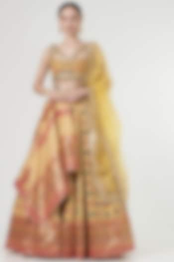 Yellow Mirror Embellished Wedding Lehenga Set by Aditi Gupta at Pernia's Pop Up Shop