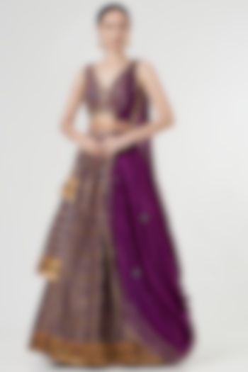 Wine Gota Embellished Wedding Lehenga Set by Aditi Gupta at Pernia's Pop Up Shop