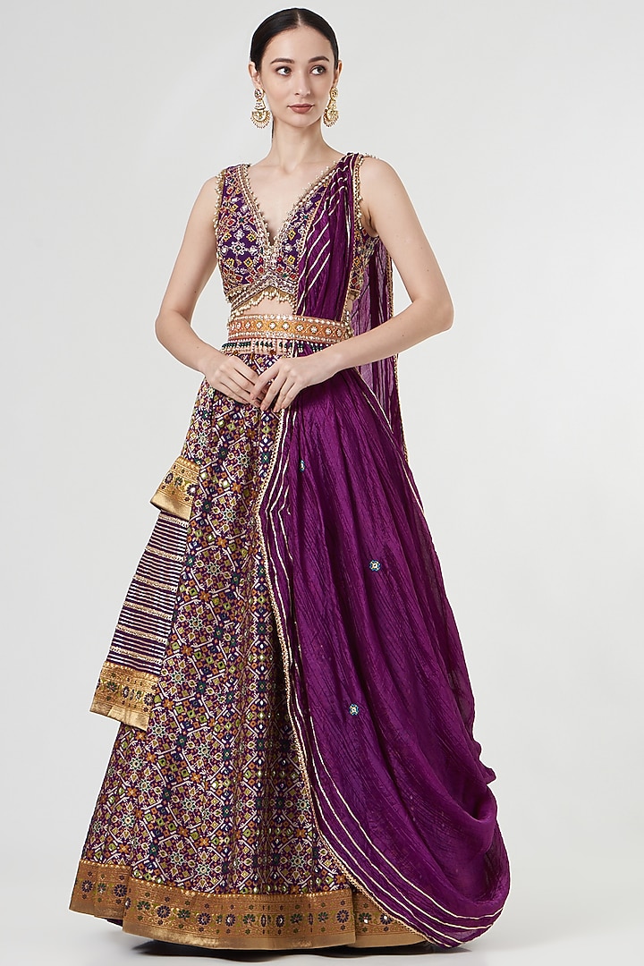 Wine Gota Embellished Wedding Lehenga Set by Aditi Gupta at Pernia's Pop Up Shop