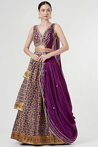 Wine Gota Embellished Lehenga Set by Aditi Gupta