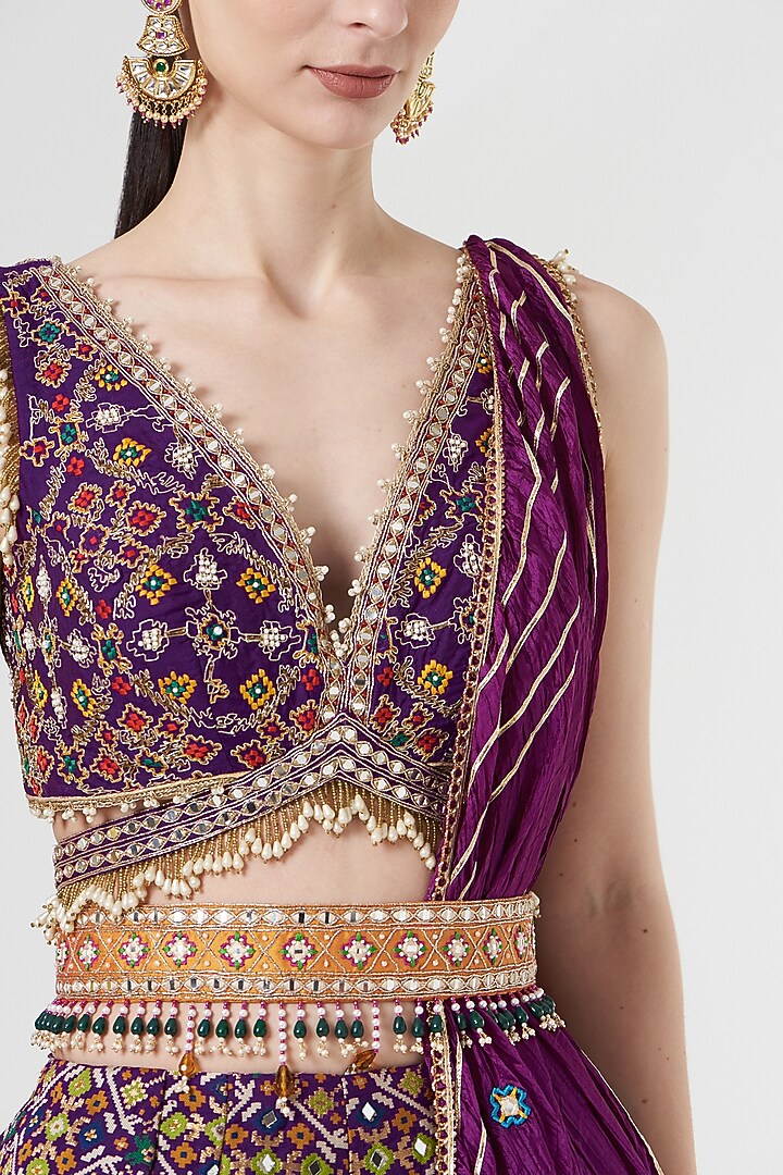 Wine Gota Embellished Wedding Lehenga Set by Aditi Gupta at Pernia's Pop Up Shop