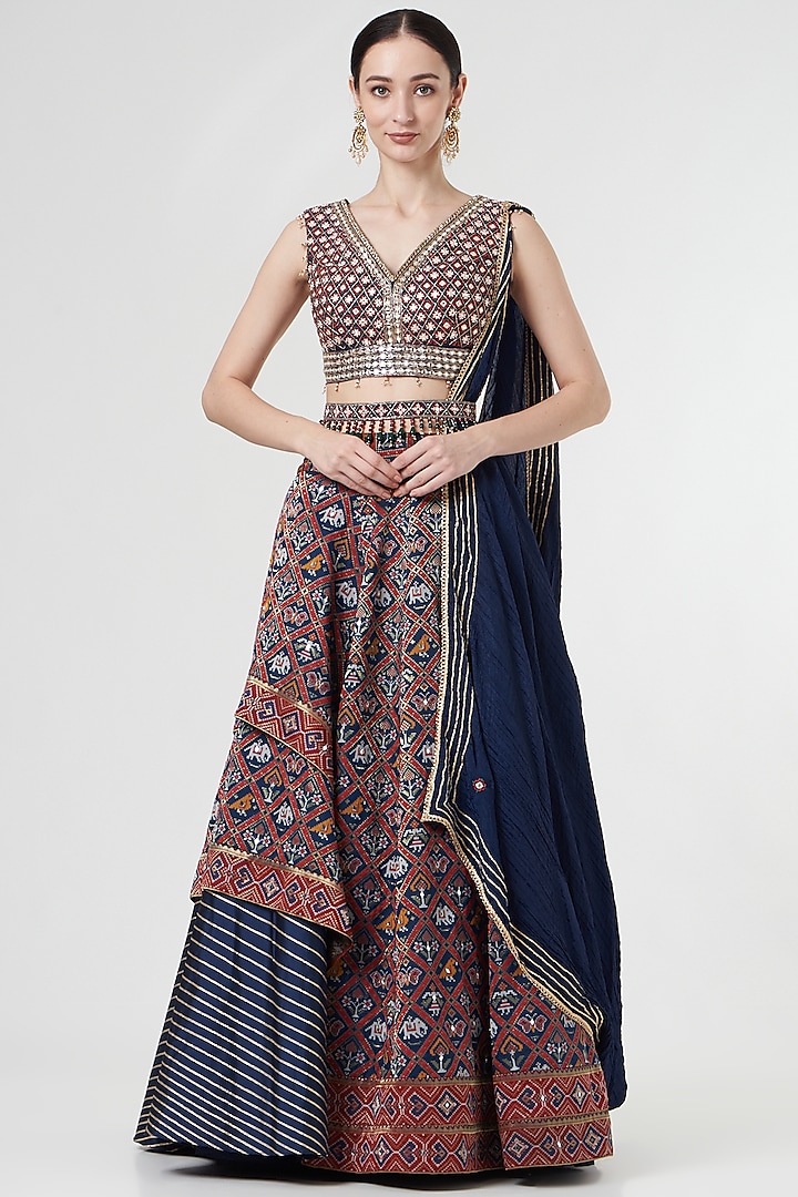 Cobalt Blue Gota Embroidered Wedding Lehenga Set by Aditi Gupta at Pernia's Pop Up Shop