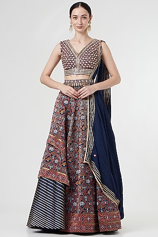 Cobalt Blue Gota Embroidered Lehenga Set by Aditi Gupta