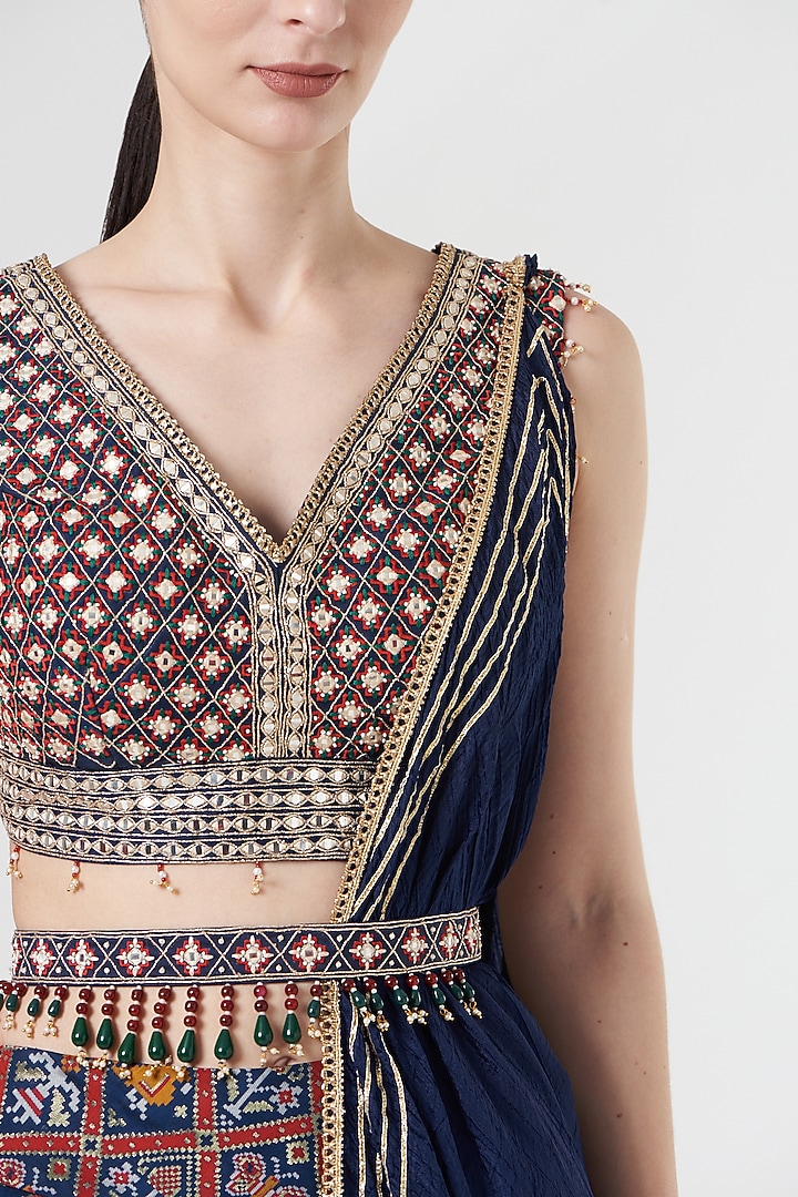 Cobalt Blue Gota Embroidered Wedding Lehenga Set by Aditi Gupta at Pernia's Pop Up Shop