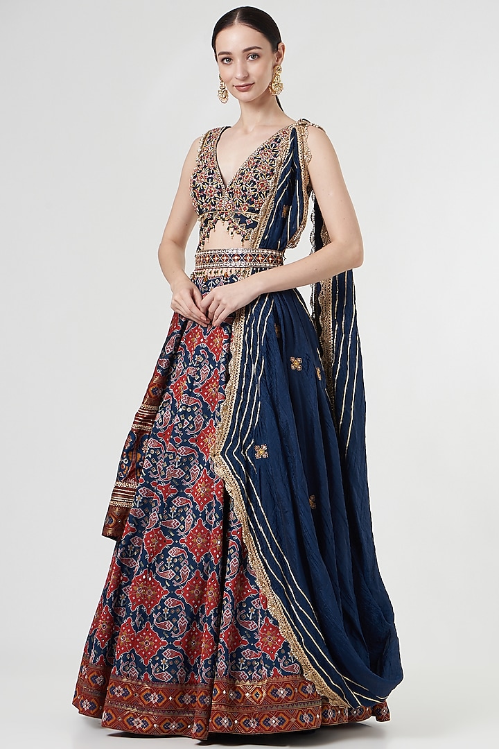 Cobalt Blue Silk Embroidered Wedding Lehenga Set by Aditi Gupta at Pernia's Pop Up Shop