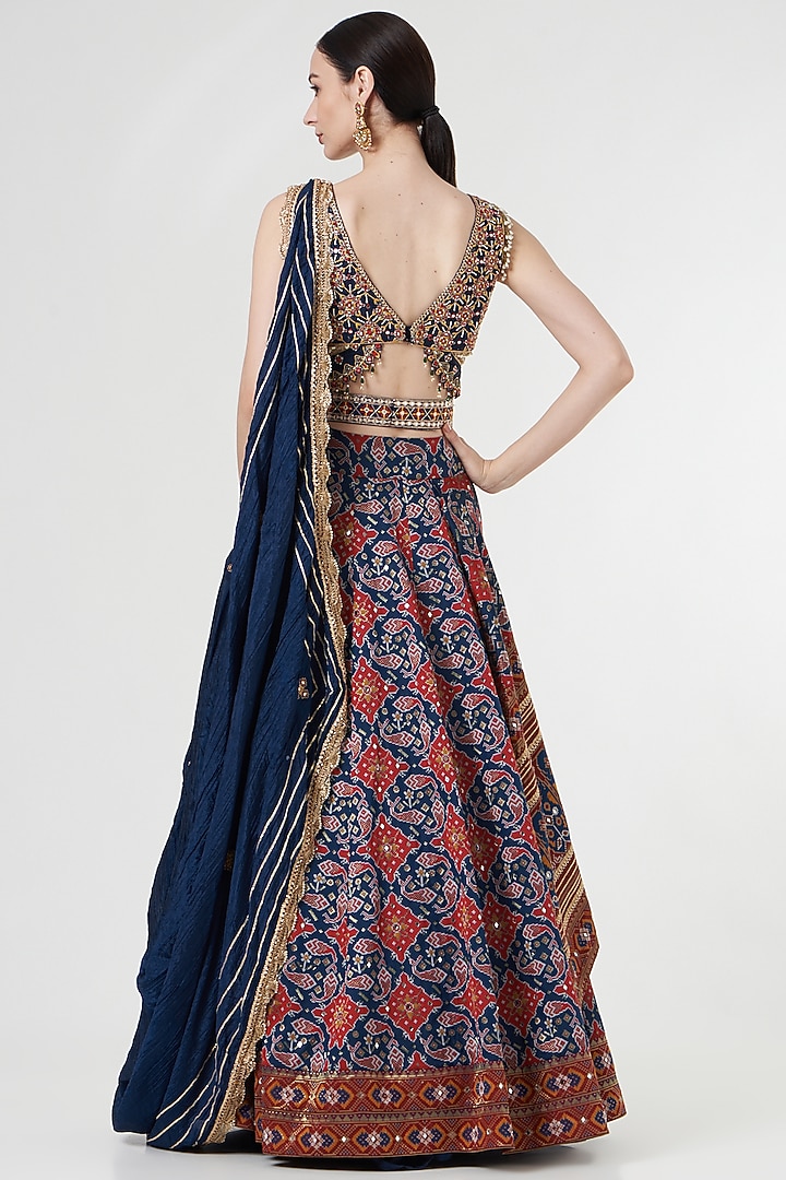 Cobalt Blue Silk Embroidered Wedding Lehenga Set by Aditi Gupta at Pernia's Pop Up Shop
