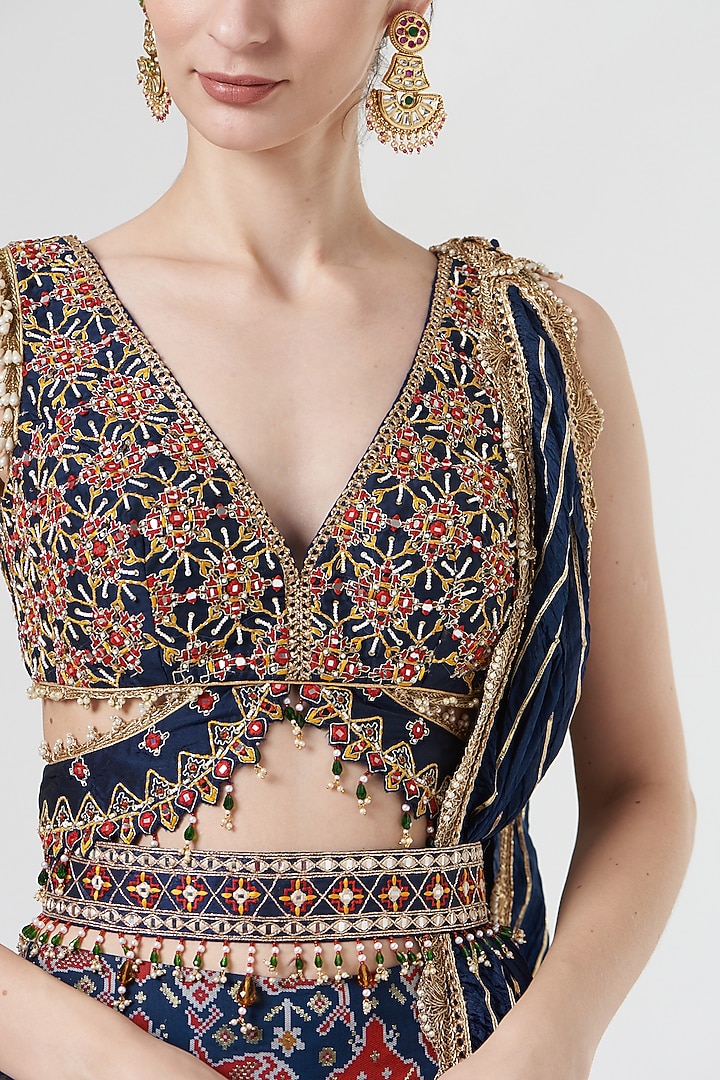 Cobalt Blue Silk Embroidered Wedding Lehenga Set by Aditi Gupta at Pernia's Pop Up Shop