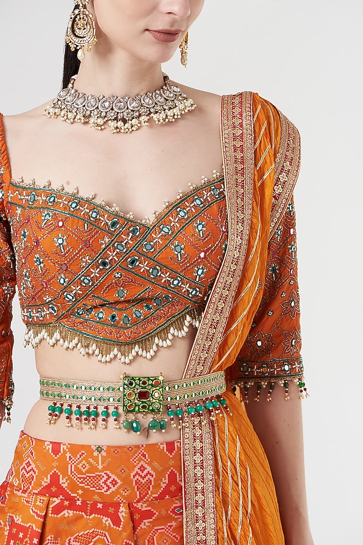 Orange Layered Embroidered Wedding Lehenga Set by Aditi Gupta at Pernia's Pop Up Shop