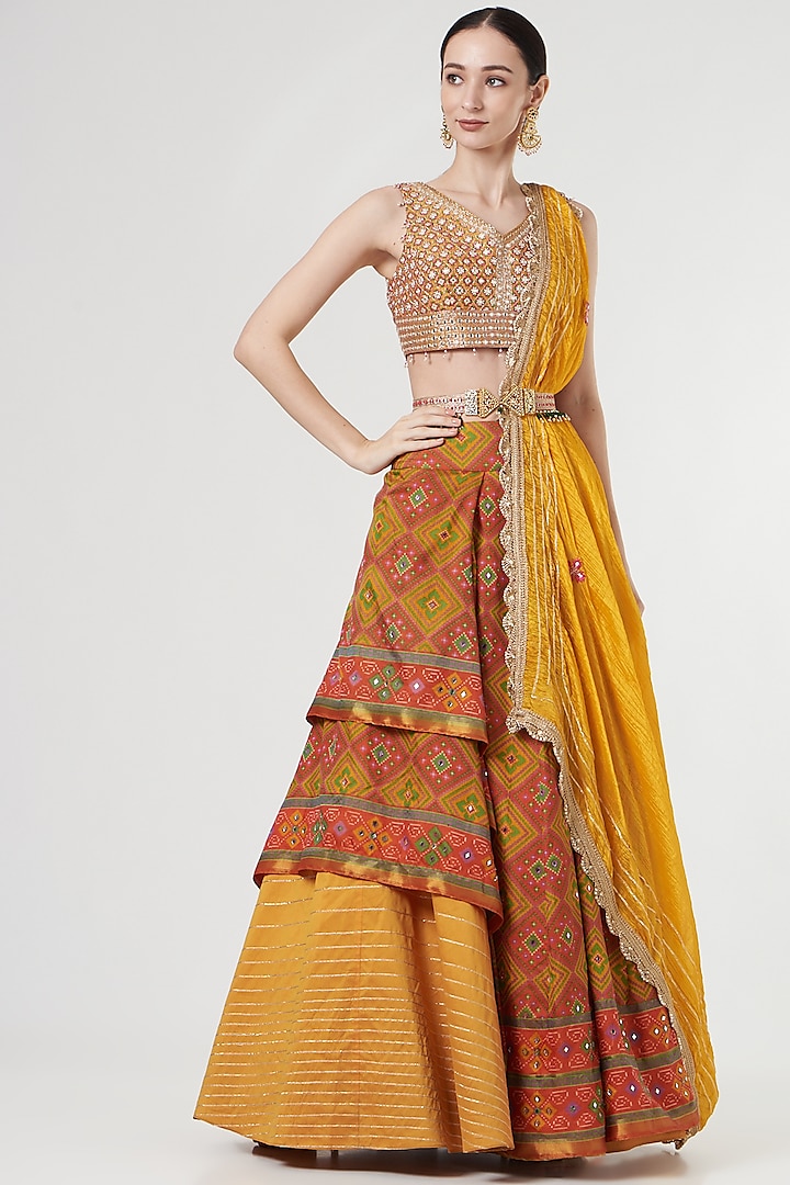 Yellow Printed And Embroidered Lehenga Set Design By Aditi Gupta At