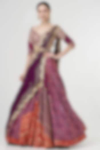 Deep Purple Embroidered Pleated Wedding Lehenga Set by Aditi Gupta at Pernia's Pop Up Shop