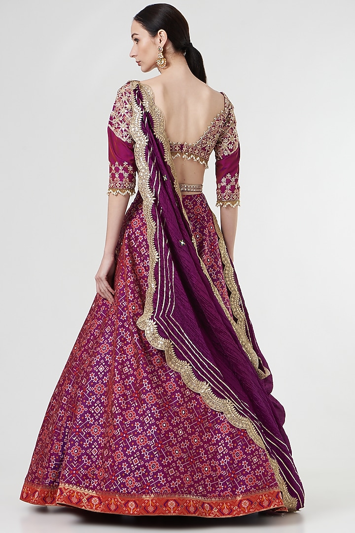 Deep Purple Embroidered Pleated Wedding Lehenga Set by Aditi Gupta at Pernia's Pop Up Shop