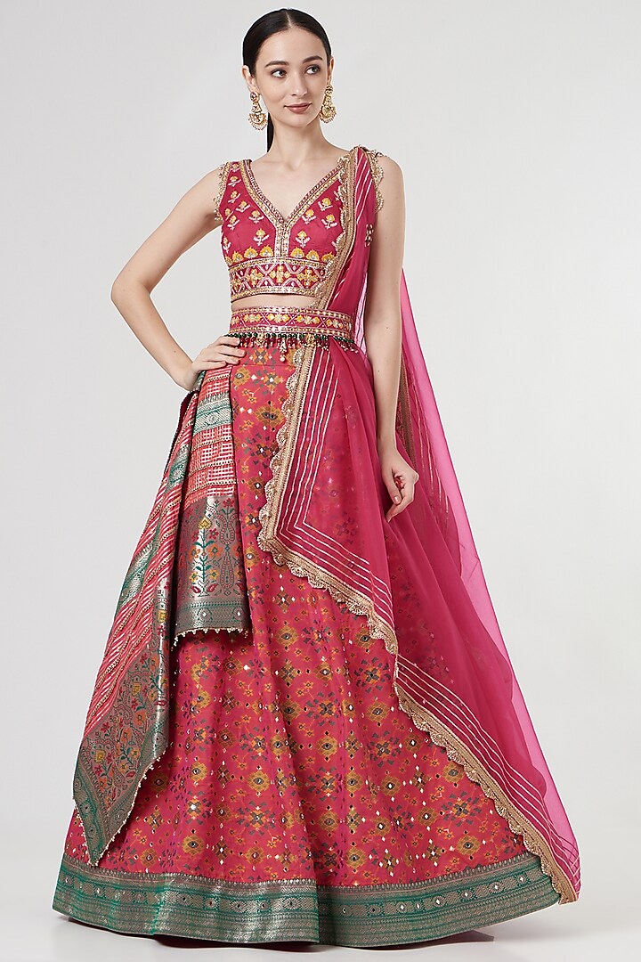 Coral Gota Embroidered Lehenga Set Design By Aditi Gupta At Pernias