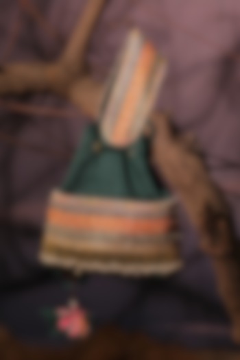 Deep Green Satin Tasseled Potli by Aditi Gupta at Pernia's Pop Up Shop