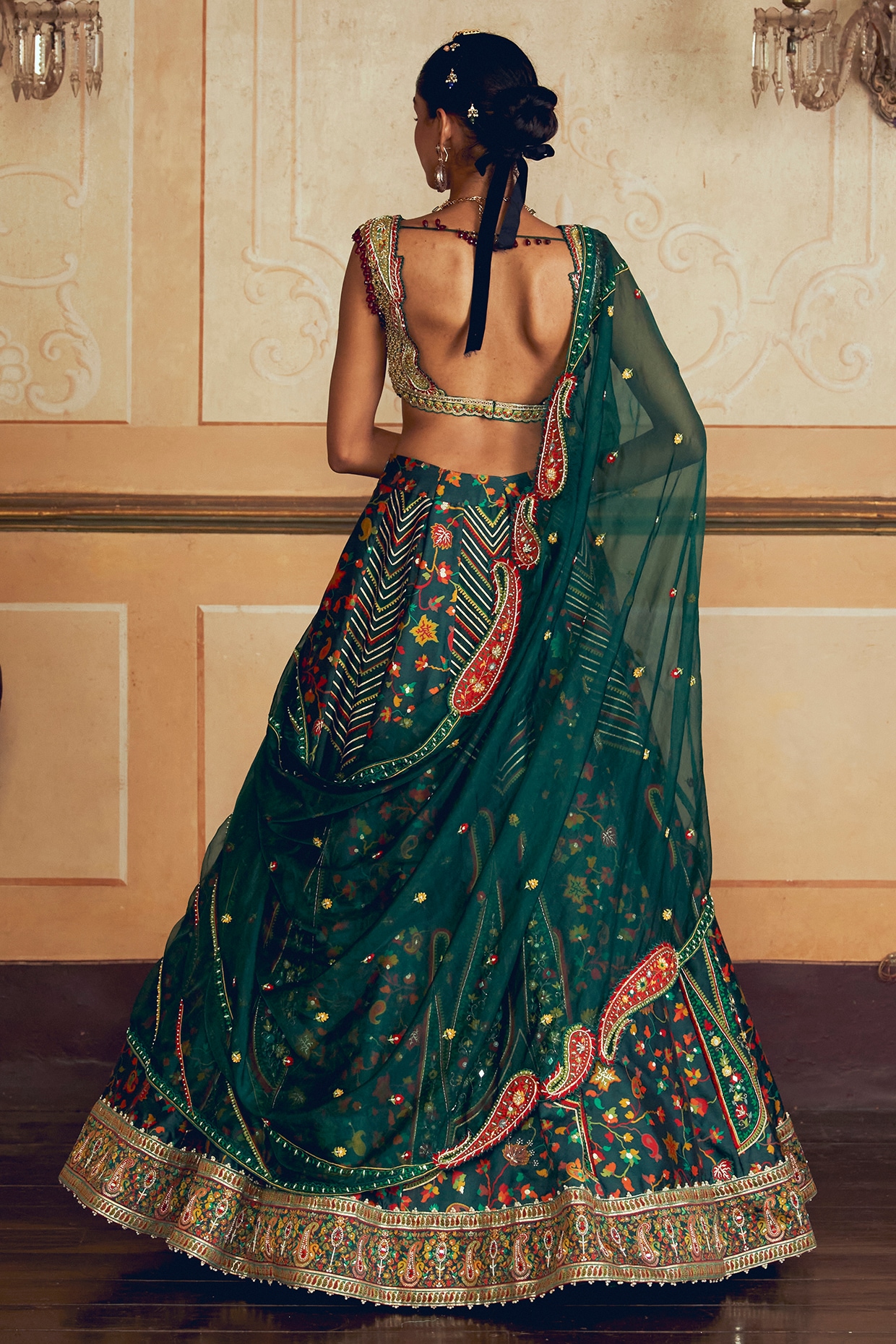 Dark green banarasi lehenga best sale