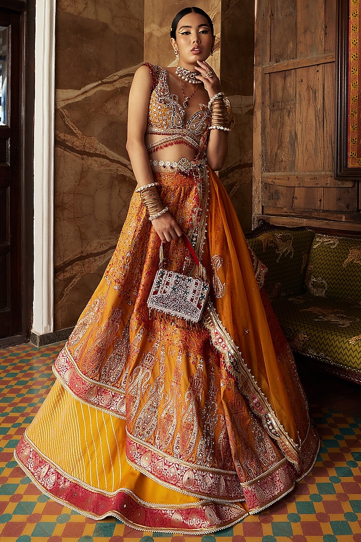 Yellow Embroidered Lehenga Set by Aditi Gupta