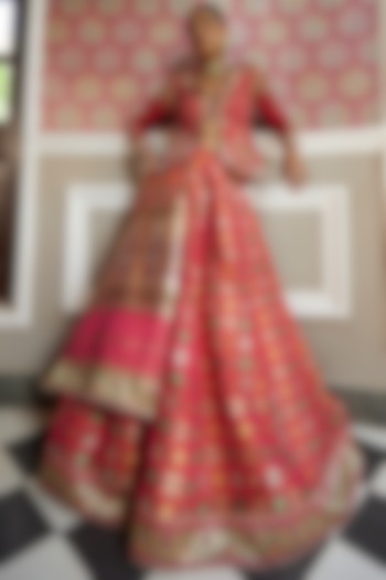 Red Embroidered & Printed Wedding Lehenga Set by Aditi Gupta at Pernia's Pop Up Shop