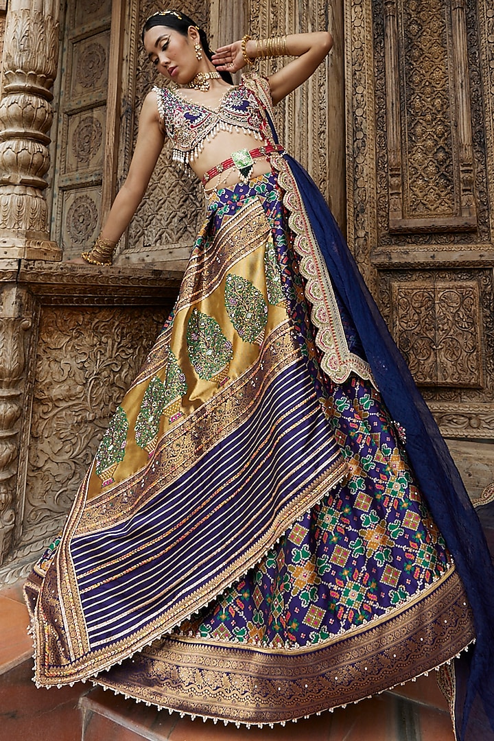 Blue Embroidered & Printed Wedding Lehenga Set by Aditi Gupta at Pernia's Pop Up Shop