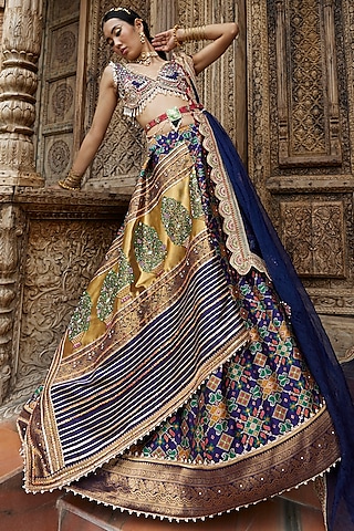 Blue Embroidered & Printed Lehenga Set by Aditi Gupta
