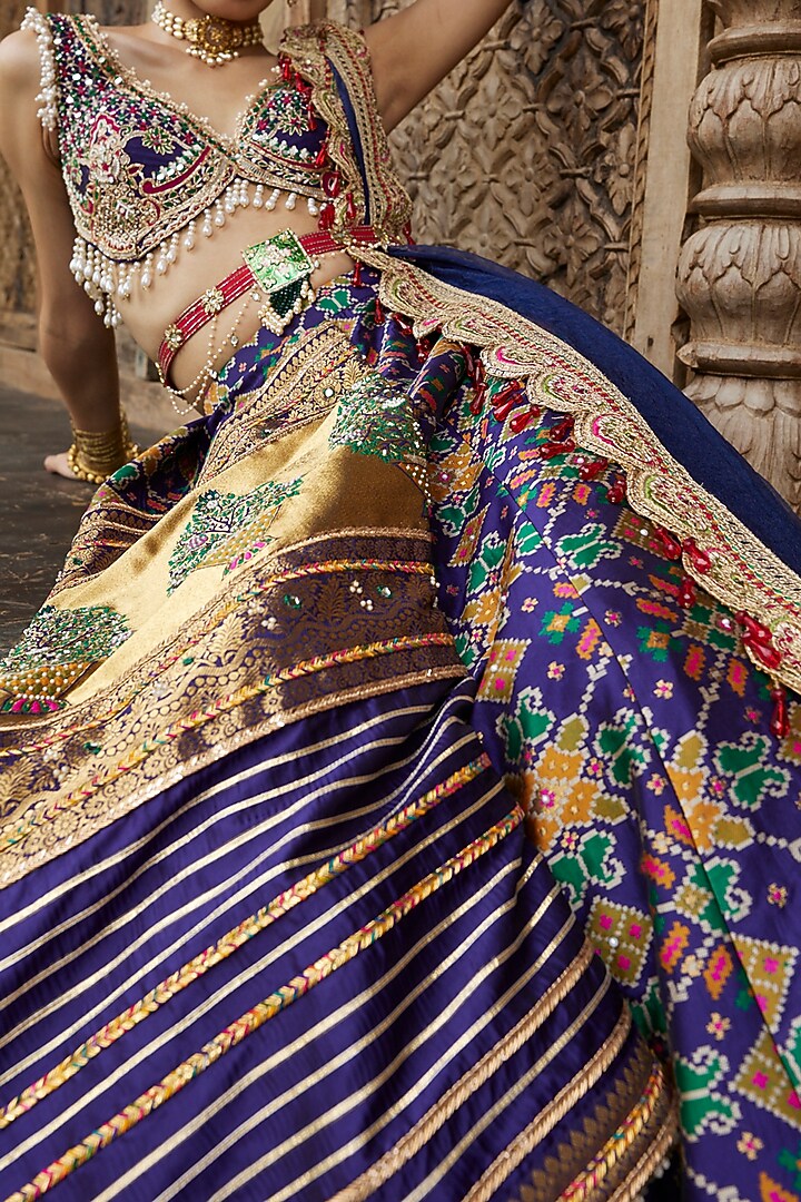 Blue Embroidered & Printed Wedding Lehenga Set by Aditi Gupta at Pernia's Pop Up Shop