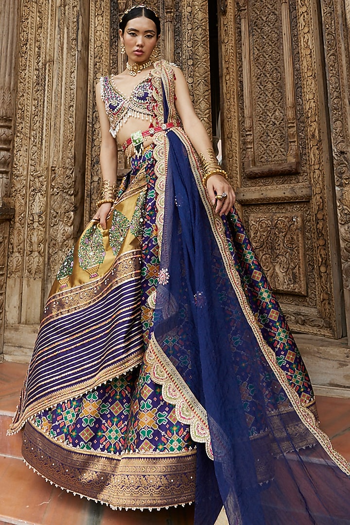 Blue Embroidered & Printed Wedding Lehenga Set by Aditi Gupta at Pernia's Pop Up Shop