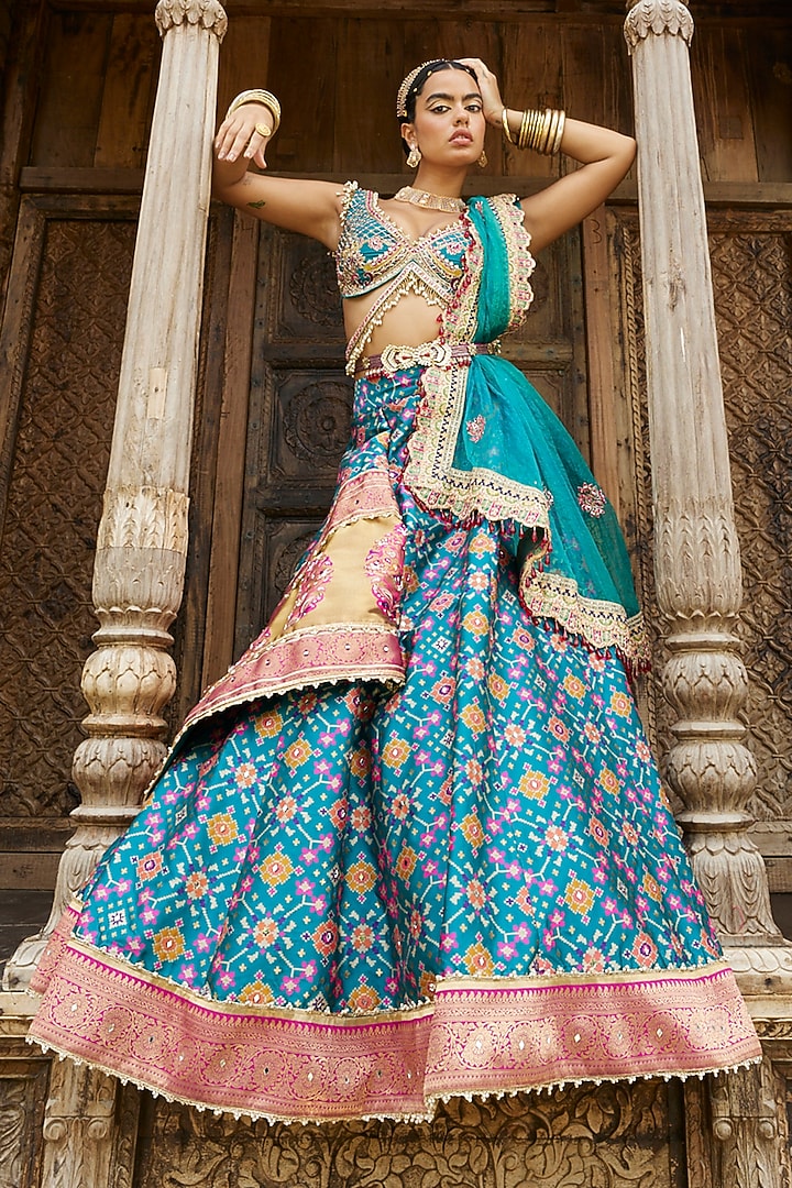 Teal Green Printed Lehenga Set Design by Aditi Gupta at Pernia's Pop Up