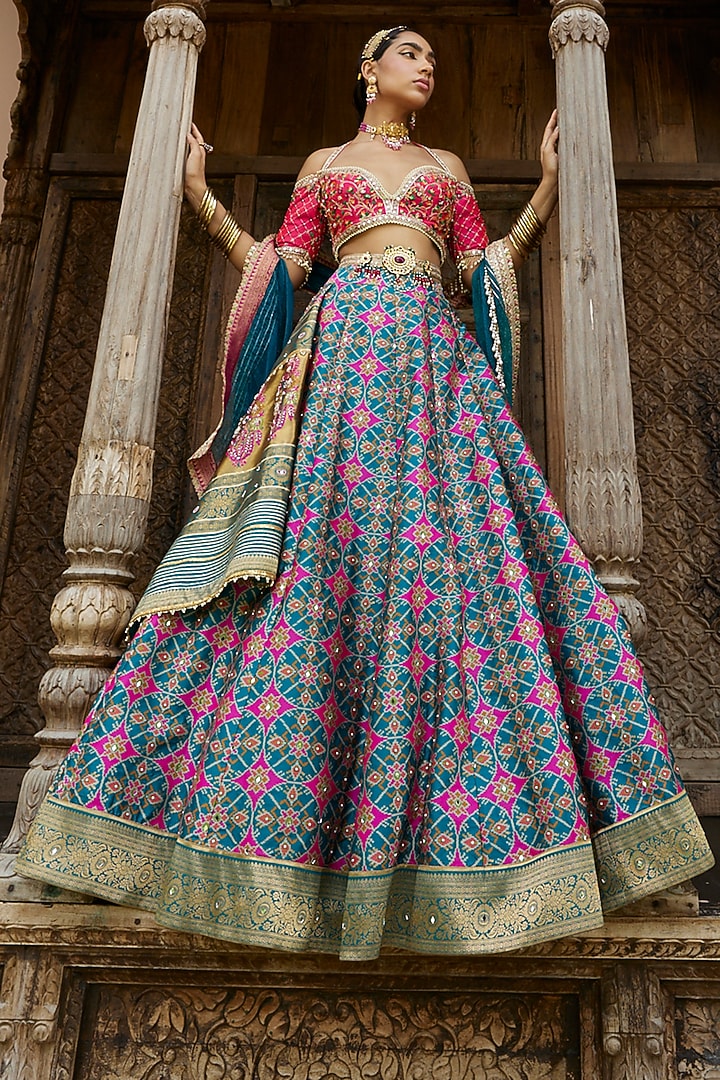 Teal Green Embroidered Wedding Lehenga Set by Aditi Gupta at Pernia's Pop Up Shop