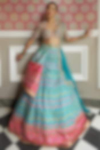 Light Blue Patola Printed Wedding Lehenga Set by Aditi Gupta at Pernia's Pop Up Shop