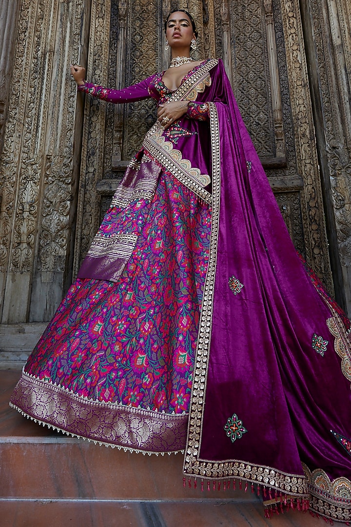 Purple Printed Wedding Lehenga Set by Aditi Gupta at Pernia's Pop Up Shop