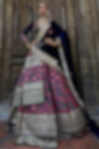 Dark Blue Silk Printed Wedding Lehenga Set by Aditi Gupta at Pernia's Pop Up Shop