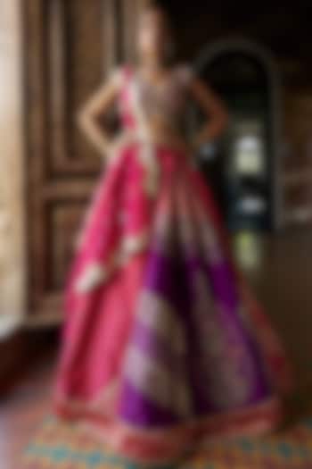 Pink & Purple Printed Wedding Lehenga Set by Aditi Gupta at Pernia's Pop Up Shop
