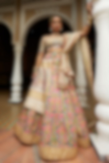 Cream Floral Printed Wedding Lehenga Set by Aditi Gupta at Pernia's Pop Up Shop