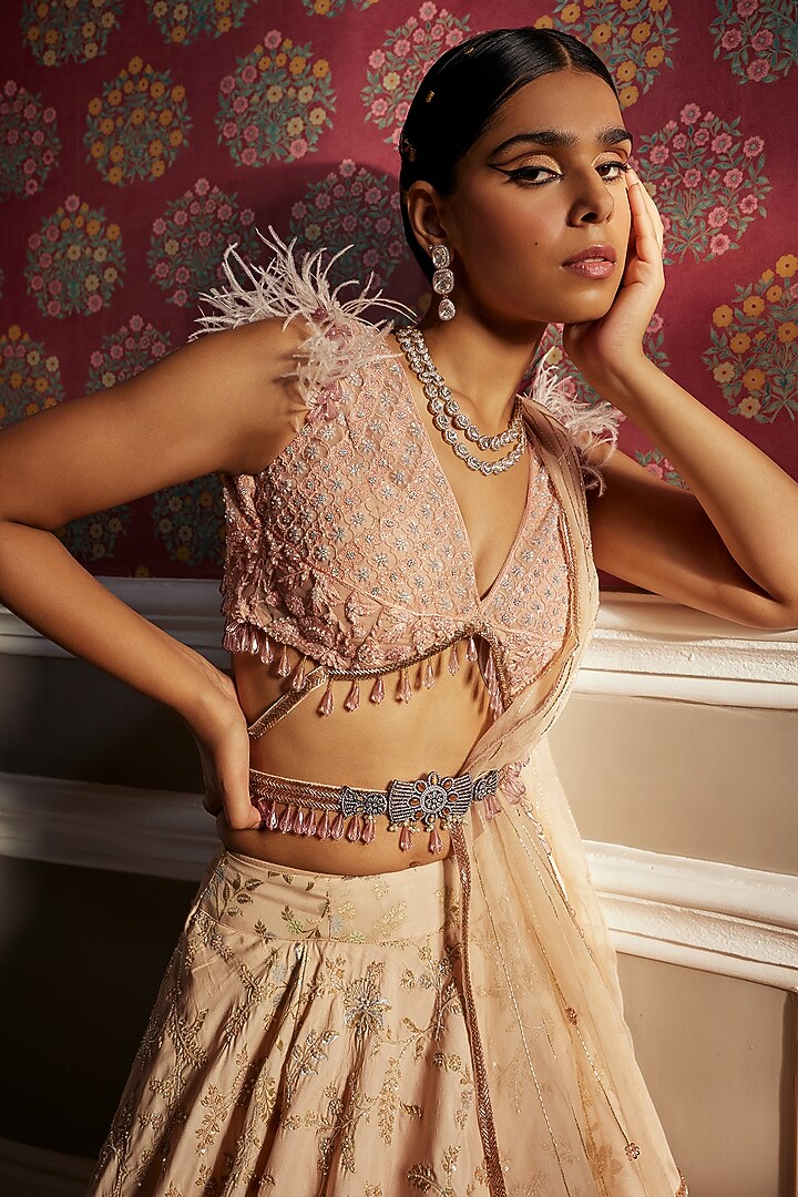 Peach & Gold Embellished Bridal Lehenga Set by Aditi Gupta at Pernia's Pop Up Shop