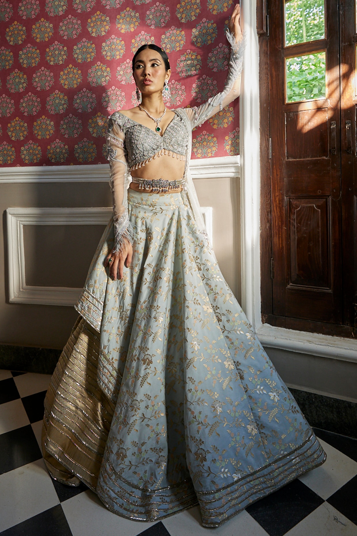 Abalone Grey Gold Lehenga | WaliaJones