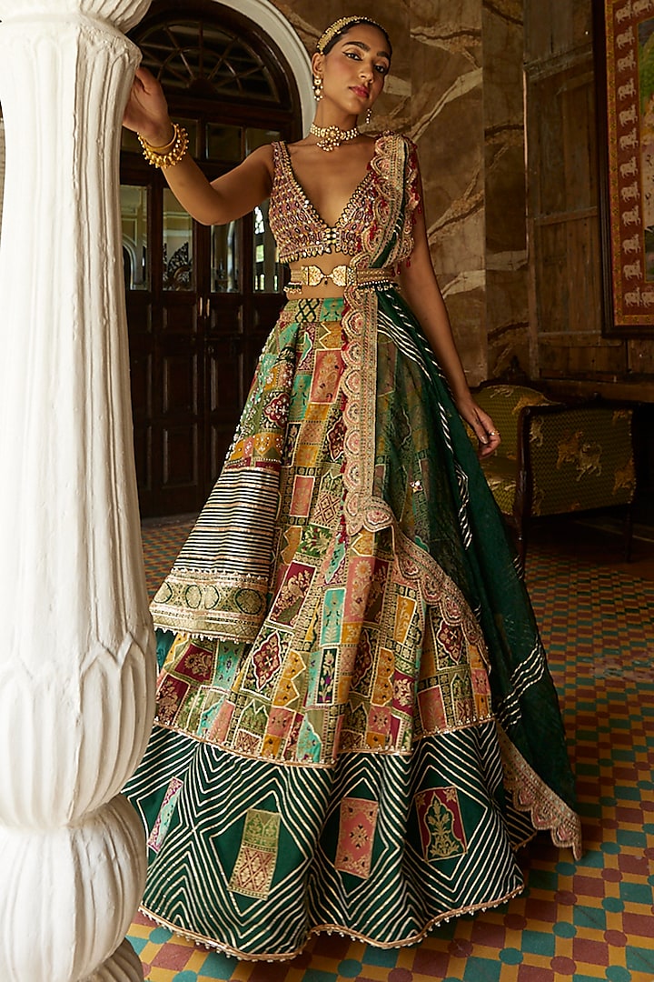 Multi-Colored Embellished Lehenga Set by Aditi Gupta