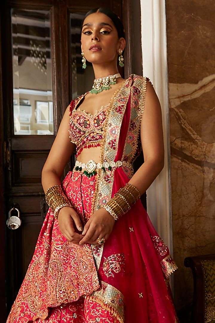 Red Embellished Bridal Lehenga Set by Aditi Gupta at Pernia's Pop Up Shop
