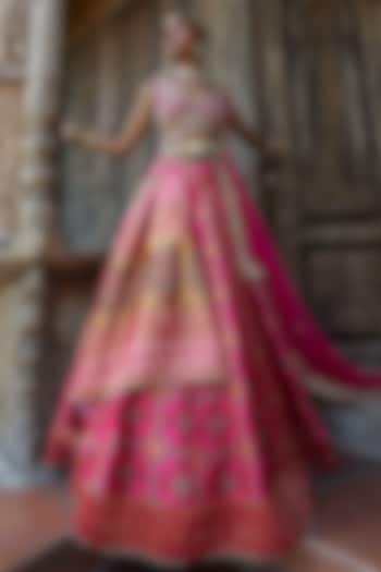 Hot Pink Printed & Embroidered Wedding Lehenga Set by Aditi Gupta at Pernia's Pop Up Shop