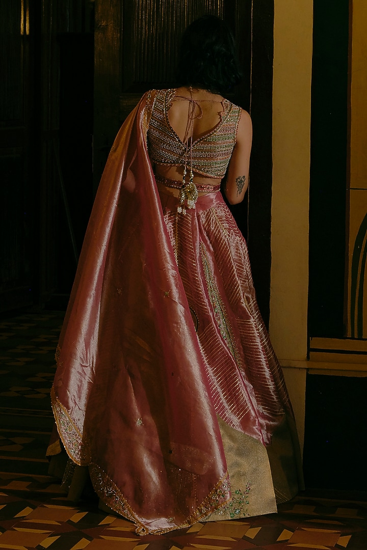 Pink Silk Zari Tissue Zardosi Embroidered Kalidar Bridal Lehenga Set by Aditi Gupta at Pernia's Pop Up Shop