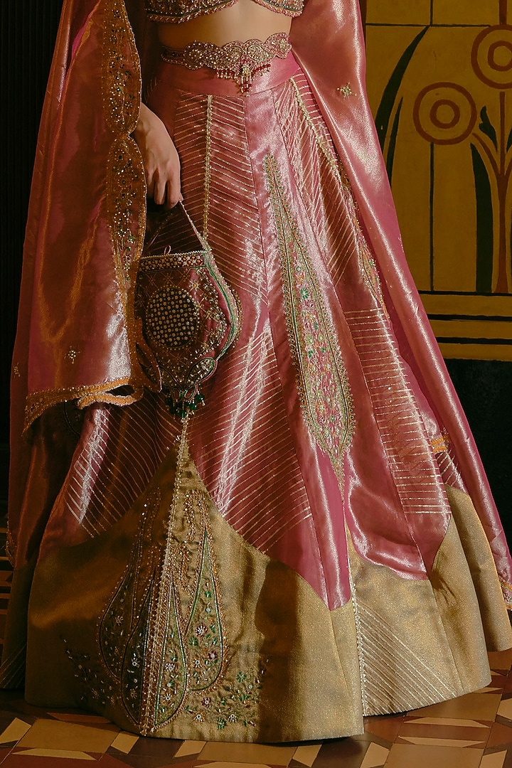 Pink Silk Zari Tissue Zardosi Embroidered Kalidar Bridal Lehenga Set by Aditi Gupta at Pernia's Pop Up Shop