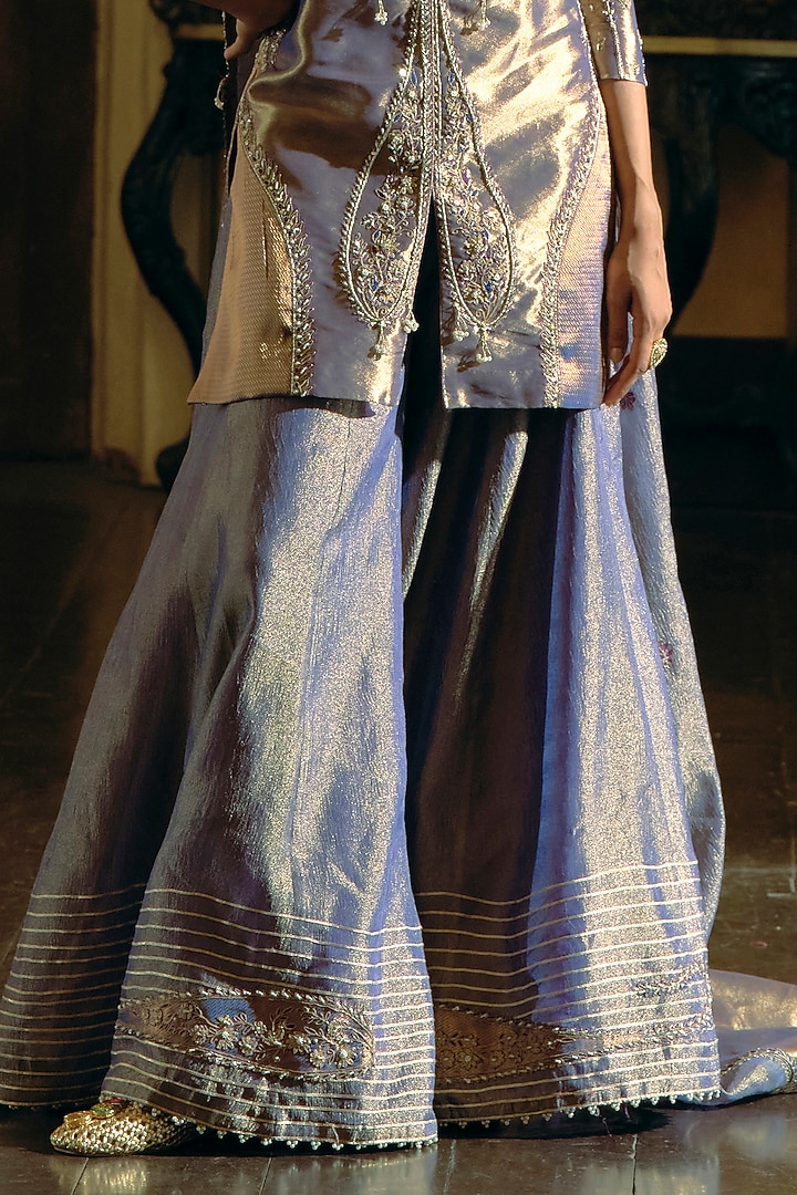 Purple Crushed Tissue Paisley Embroidered Wedding Sharara Set by Aditi Gupta at Pernia's Pop Up Shop