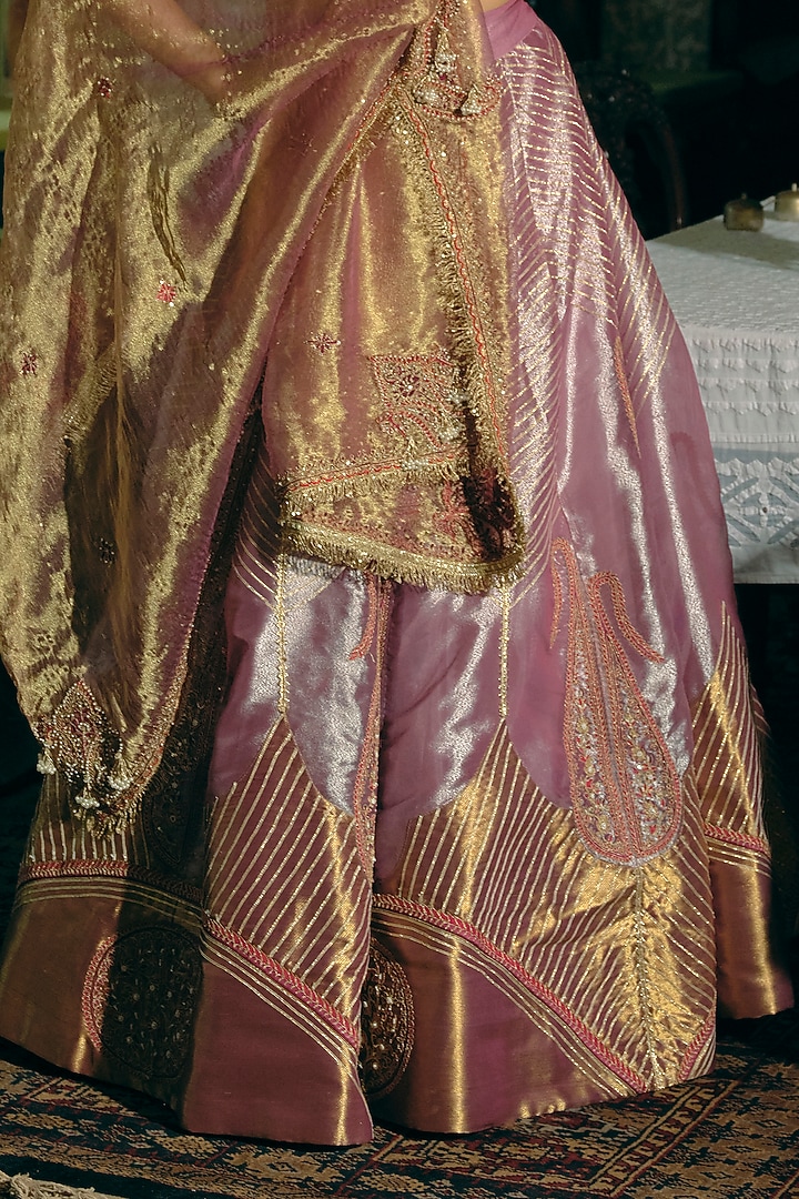 Rose Gold Puri Zari Tissue Lehenga Set