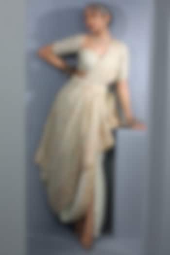 Pista Green Embroidered Draped Wedding Saree Set by Aditi Gupta at Pernia's Pop Up Shop